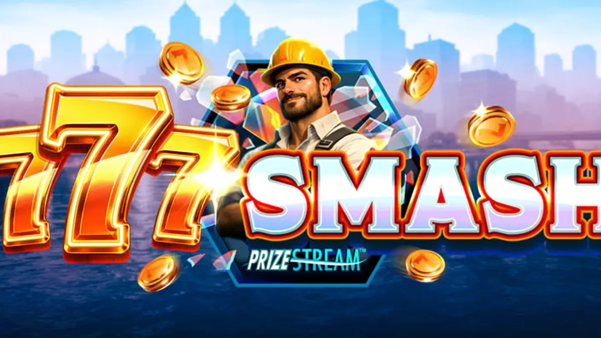 Tampilan visual slot 777 Smash dengan tema konstruksi dan bola penghancur